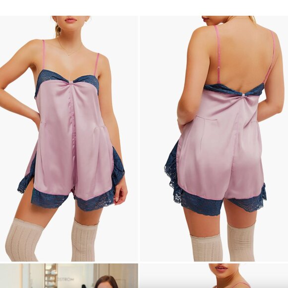 NWOT Free People First Date Lace Trim Romper, Size Large - Picture 2 of 8